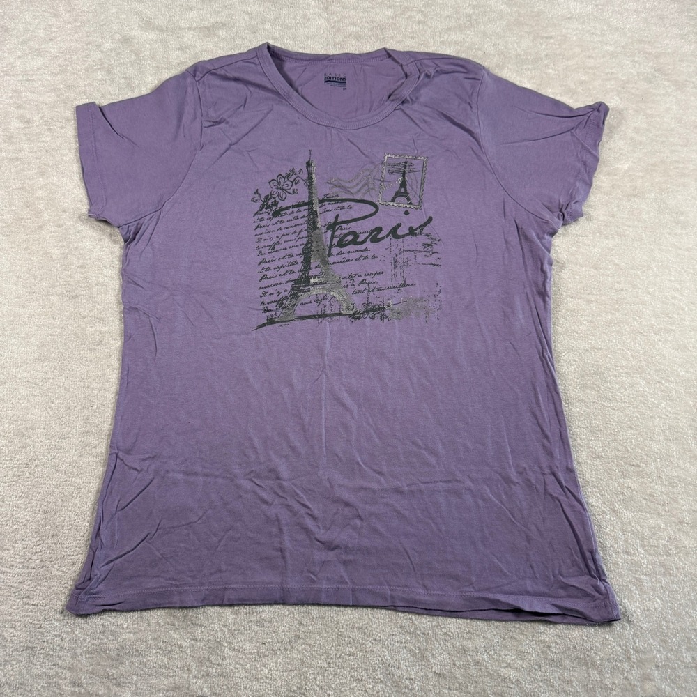 Basic Editions T-Shirt‎ Womens 1X Purple Paris Eiffel Tower Graphic Cotton Tee